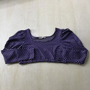 Vintage Ellen Tracy Blouse Womens Medium Purple Polka Dot Puff Sleeve Crop Top